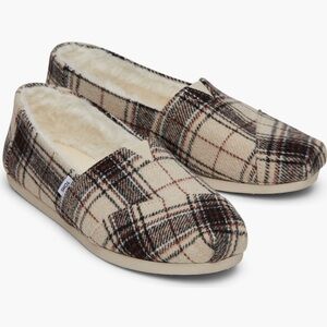 Toms Cream and Brown Plaid Women's Slippers